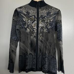 Vanilla Sugar y2k black zip up sweater with embroidered design